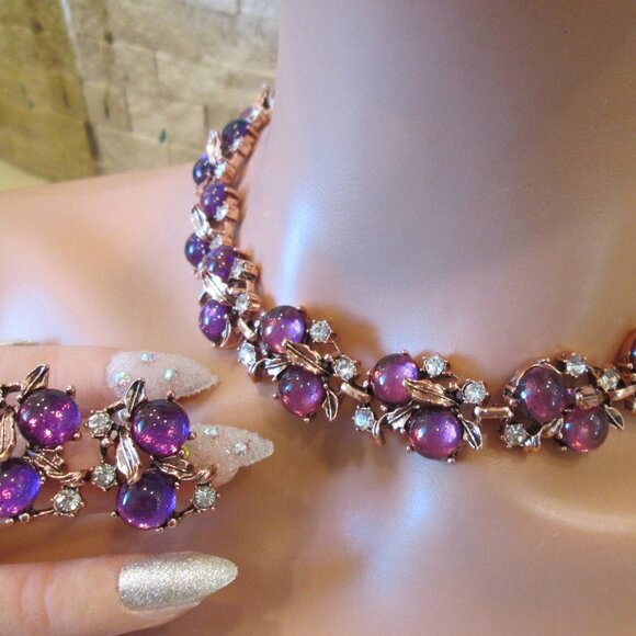 ALEXANDRITE GEMSTONE LADIES NECKLACE EARRING SET 14K ROSE GOLD FILLED